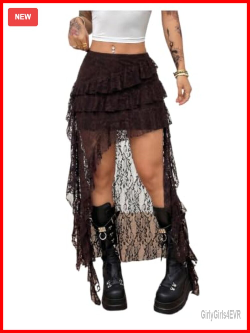 Plus Size Lace Tiered Asymmetrical Ruffle Long Maxi Skirt